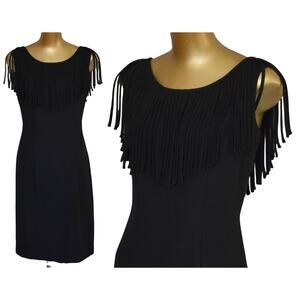 Vintage 60s Fringed Black Cocktail Dress, Alfred Werber, Little Black Dress, LBD